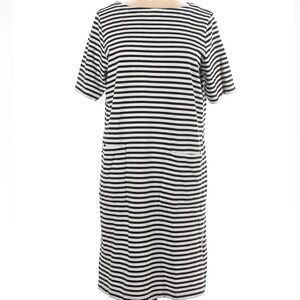 J Jill black and white striped sheath dress L with pockets